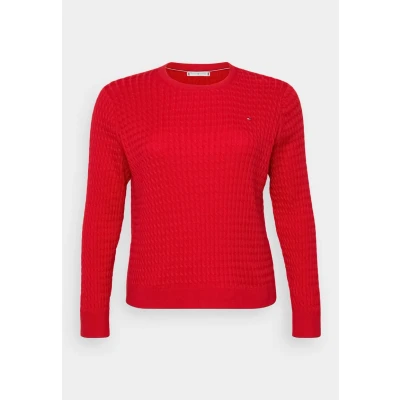 Abbildung von Tommy Hilfiger Curve Cable Sweater Strickpullover, Damen, Größe: 48, Primary red