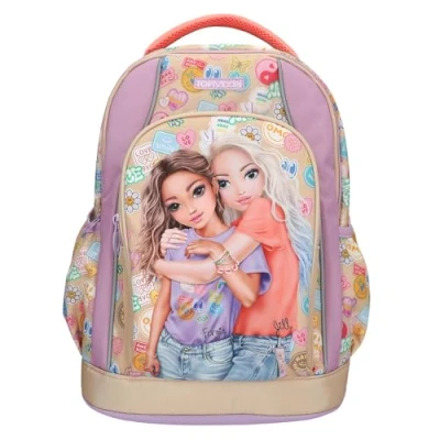 Abbildung von Depesche 13285 TOPModel Girl Power Schulrucksack in Beige und Lila, mit Model Motiv bunten Batches, Schultasche verstellbaren Trägern