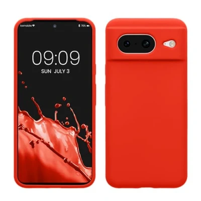 Abbildung von kwmobile Hülle kompatibel mit Google Pixel 8 Silikon Handy Case Handyhülle weiche Oberfläche kabelloses Laden Mandarin Orange