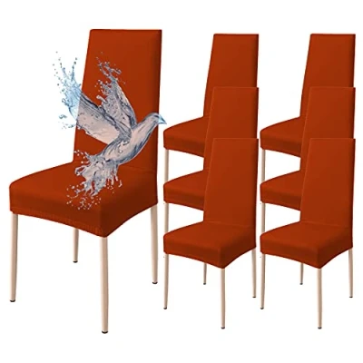 Abbildung von Poligino Stuhlhussen 6er Set Wasserdicht Stretch Universale Weich und Bequem, Stuhlbezug für Haus, Küche, Hochzeit, Restaurant, Party, Hotel, Zeremonie, Bankett Orange