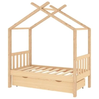 Abbildung von vidaXL Kinderbett mit Schublade, Kinder Bettrahmen für Kinderzimmer, Bettgestell viel Stauraum, Spielzeug Kinderhaus, 70x140 cm Massivholz Kiefer