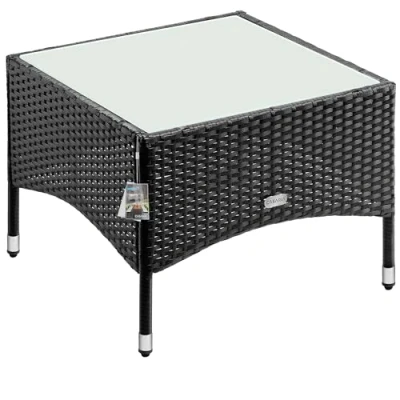 Abbildung von Casaria Beistelltisch, Polyrattan 58x58x42cm Höhenverstellbar 5mm Glasplatte Wetterfest