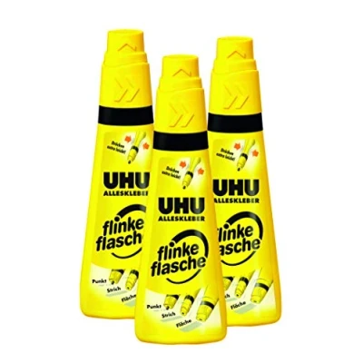 Abbildung von UHU Alleskleber flinke flasche, Glasklarer in der einzigartigen Flasche mit Drehklebekopf , 3 x 35 g