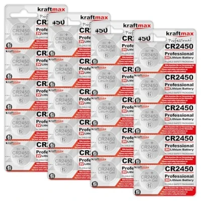 Abbildung von Kraftmax 20er Pack CR2450 Lithium Hochleistungs Batterie / 3V CR 2450 Knopfzelle für professionelle Anwendungen Neuste Generation