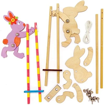 Abbildung von Baker Ross Osterhasen Akrobaten aus Holz, 3 Stück, Osterbasteln für Kinder (AX751)
