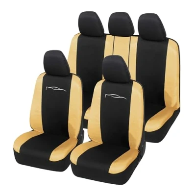 Abbildung von Auto Accessori Lupex Universal Autositzbezüge Set, für vorne und hinten, aus Polycotton (Schwarz Beige)