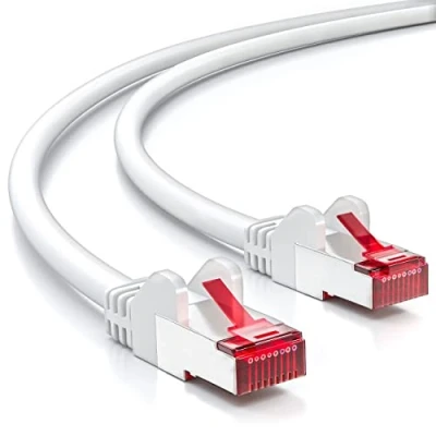 Abbildung von deleyCON 50m CAT6 Patchkabel S/FTP PIMF Schirmung CAT 6 RJ45 LAN DSL Netzwerkkabel Ethernetkabel Switch Router Modem Access Point Patchfelder Weiß