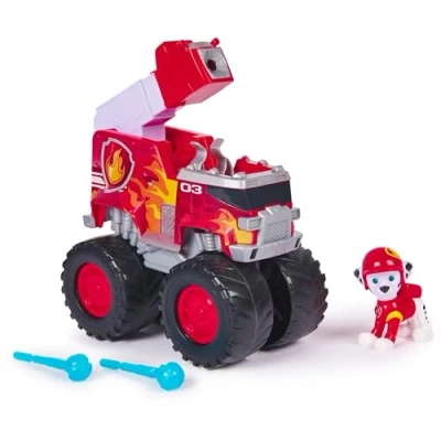 Abbildung von Paw Patrol Rescue Wheels Marshalls Feuerwehr Monstertruck mit Geschoss Abwurf und Marshall Hundefigur, Spielfahrzeug