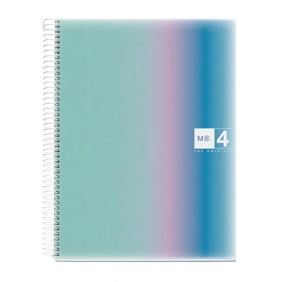 Abbildung von Miquelrius A4 Notizbuch, horizontal liniert, 7 mm, 120 Blatt mit 70 g/m², 4 farbige Streifen, Spiralbindung, Einband aus Polypropylen, Löcher, Notebook Aurora Santorin