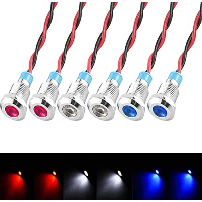 Abbildung von GUUZI 6pcs 12V 24V 8mm LED Panel Pilot Dash Warnlicht Kontrollleuchte Lampe Glühbirnen Richtungs (Rot/Blau/Weiß)