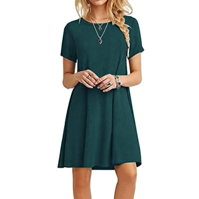 Abbildung von MOLERANI Damen Sommerkleider Casual T Shirt Kurzarm Strandkleid Loose Swing Kleid (S, Dunkelgrün)