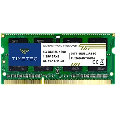 Abbildung von Timetec 8 GB DDR3L 1600 MHz PC3L 12800 / PC3 (PC3L 12800S) Nicht ECC ungepuffert 1,35 V/1,5 V CL11 2Rx8 Dual Rank 204 Pin SODIMM Laptop Notebook PC Computer Speicher RAM Modul Upgrade