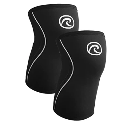 Abbildung von Rehband Kniebandage für Kraftsport &amp; Fitness 7mm Neopren, flexibel rutschfest, Knee Sleeve Männer Damen, Farbe:Schwarz 1 Paar, Größe:S