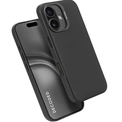 Abbildung von DECODED Lederhülle für iPhone 16 Plus, Echt ECCO Leder Hülle, Kompatibel mit MagSafe, Stoßfest Schutzhülle, Handyhülle, Schwarz