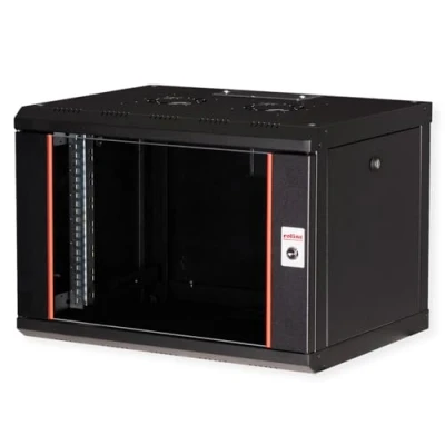 Abbildung von ROLINE 19 inch Wall mounted housing Pro 7 U, 600x450 WxD black, rack, 7U, Key lock, Rack rails, 14.5 kg, Black