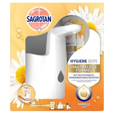 Abbildung von SAGROTAN Seifenspender Hydra Care No Touch Mit Bewegungssensor, (1 Automatischer + 1 Nachfüller Kamille 2 AA Batterien, Bewegungssensor), Nachfüllbare