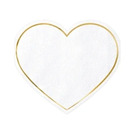 Abbildung von Servietten Herz 20 Stück 14x12cm 1/4 Falz 3 lagig Papierservietten Hochzeit Liebe weiß gold