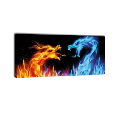 Abbildung von wandmotiv24 Leinwandbild Panorama Nr. 353 Feuerdrachen 100x40cm, Keilrahmenbild, Bild auf Leinwand, Asia Abstrakt Dragon
