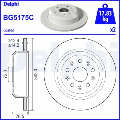Abbildung von DELPHI Bremsscheibe JEEP: Wrangler IV 342mm 14mm 5 voll BG5175C Bremsscheiben, Scheibenbremsen
