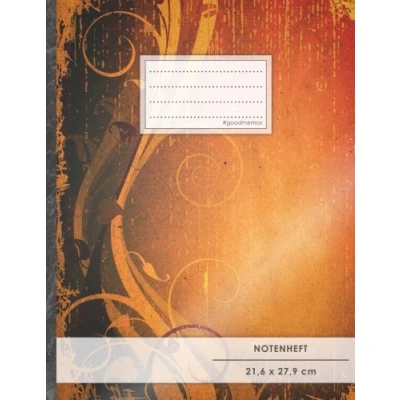 Abbildung von Notenheft: DIN A4 48 Seiten, 24 Blatt, 12 Systeme, „Orange“ Original #GoodMemos Schulheft Mit Inhaltsverzeichnis und Seitenzahlen, Noten Lineatur 14