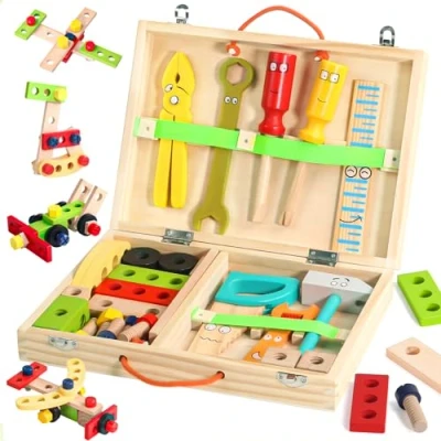 Abbildung von Werkzeugkoffer Kinder Spielzeug ab 3 Jahre Junge Mädchen Holzspielzeug Werkzeugkasten,Kinderwerkzeug Lernspielzeug Werkzeug Koffer Weihnachten Geschenk Kinderspielzeug Spiele 2 4 5 Jahren