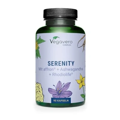 Abbildung von Serenity Stimmungsbooster Vegavero® Ashwagandha, Johanniskraut, Safran, Hericium, L Tryptophan + B Vitamine Für Nerven &amp; Psyche* Ohne Zusatzstoffe Deutsche Produktion 90 Kapseln
