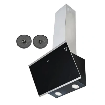 Abbildung von K&amp;H 60cm Kopffreie Dunstabzugshaube, Wandhaube, 3 Leistungsstufen, LED, Schwarzes Glas, 300 m3/h, bürstenloser Motor, Schicht Metall Fettfilter, GFMG 60E