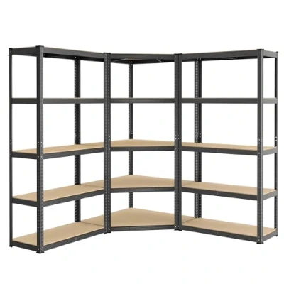 Abbildung von SONGMICS Eckregal Set 5 Ebenen, Schwerlastregal, Metall, Lagerregal für Garage, Abstellraum, Kellerregal, bis 2625 kg belastbar, tintenschwarz naturbeige GLR070B03