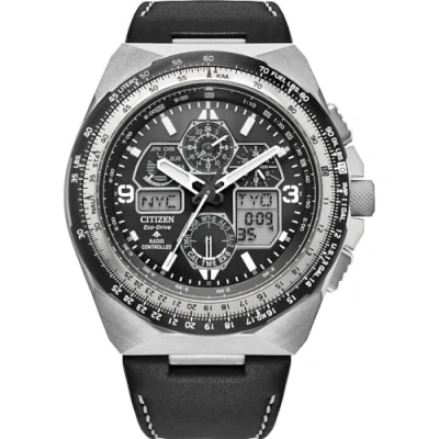 Abbildung von Citizen Funkuhr JY8149 05E, Armbanduhr, Herrenuhr, Solar, Lederarmband, Saphirglas, Datum
