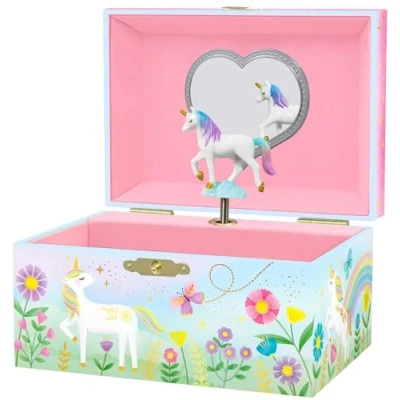 Abbildung von Giggle &amp; Honey Musikalisches Schmuckkästchen für Kinder Kinderspieluhr mit drehendem Einhorn, Einhorn Geburtstagsgeschenke kleine Mädchen, 15,2 x 11,8 8,9 cm Alter 310