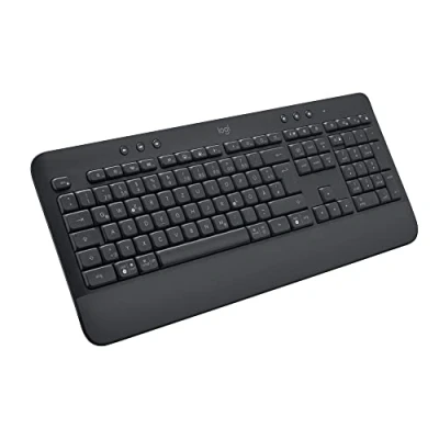 Abbildung von Logitech Signature K650 Comfort kabellose Tastatur mit Handballenauflage, BLE Bluetooth/Logi Bolt USB Empfänger, Soft Touch Tastatur, Numpad, PC/Windows/Mac, Italienisches QWERTY Grau