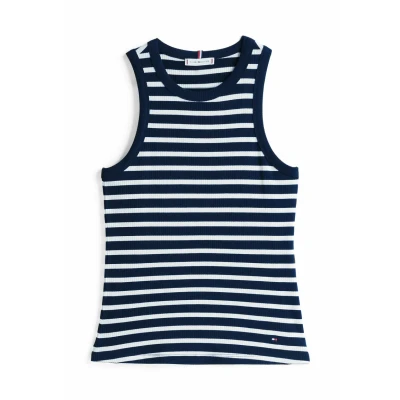 Abbildung von Tommy Hilfiger SLIM Top, Damen, Größe: 3XL, Dark night navy ecru stp