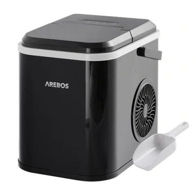 Abbildung von Arebos Eiswürfelmaschine Ice Cube Maker 12 kg / 24 h 10 15 Minuten Produktionszeit 1,1 Liter Wassertank Eiswürfelbereiter Leise Selbstreinigungsfunktion Schwarz