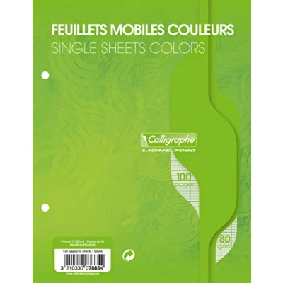 Abbildung von Clairefontaine 7885C Packung mit 50 Blatt Ringbucheinlagen Calligraphe, 17x22 cm, französische Lineatur, 80g, Grün, 1 Pack