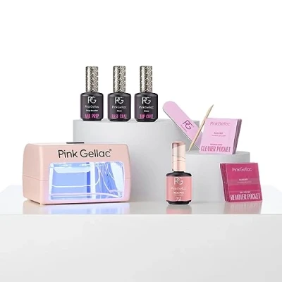 Abbildung von Pink Gellac Nagelset Gelnägel Starterset Neutral Sense Set mit LED Lampe Rosa Nagel Gel UV 15 ml für Lang Anhaltend Lack Nägel in Salonqualität