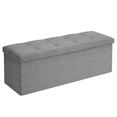 Abbildung von SONGMICS Sitzbank mit Stauraum, Sitztruhe, Sitzhocker, faltbar, 110 x 38 cm, Bezug aus Leinenimitat, für Schlafzimmer, Flur, Wohnzimmer, hellgrau LSF077G05