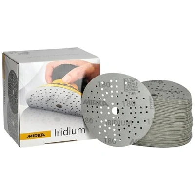 Abbildung von Mirka Iridium Premium Schleifpapier Ø 125mm Klett 89 Loch, Korn 180, 100 Stk / Zum Schleifen von Lack, Spachtel, Grundierung, Holz, Stahl, Mineralwerkstoffe, Kunststoff