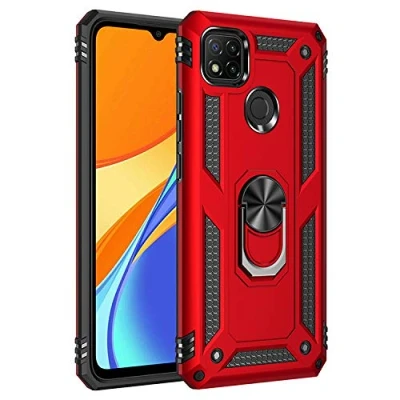 Abbildung von BestST Handyhülle für Xiaomi Redmi 9C/Redmi 10A/Redmi 9C NFC Cover hülle+ Displayschutz,360 Grad Drehbar Ringhalter Handytasche Case Handy Hüllen,Rot