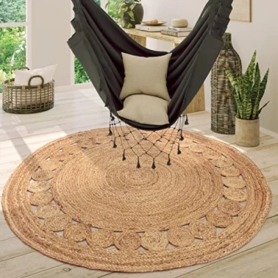 Abbildung von Paco Home Teppich &quot;Viborg 593&quot;, rund, Jute, Modern, Boho, Ethno, Handgefertigter Natur