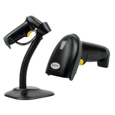 Abbildung von Barcode Scanner 1D Code, automatisches Codeleser mit einem Ständer, Schwarzer USB Laser Windows PC Laptop, schnelles und präzises Scannen, HD42A HDWR