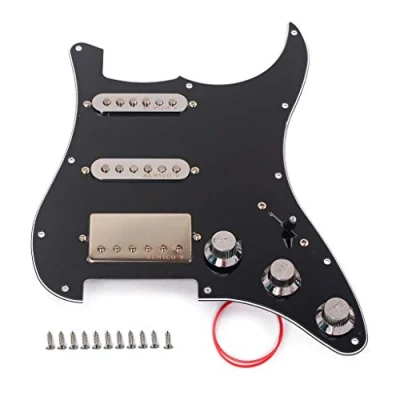 Abbildung von Alnicov Loaded Prewired Pickguard Set SSH Alnico V Single Coil Humbucker Tonabnehmer, für Fender Strat ST E Gitarrenersatz, Schwarz