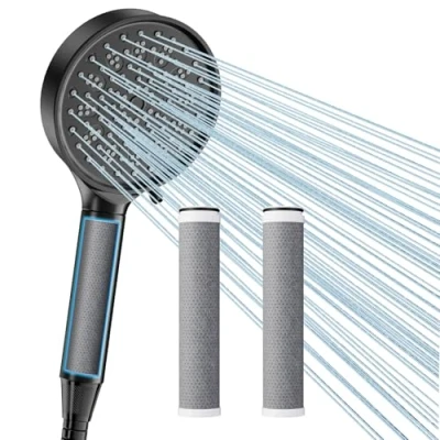 Abbildung von Cobbe Duschkopf mit Filter, Hochdruck Handbrause Schlauch, 6 Strahlarten Duschbrause Wassersparend 3 Carbon Duschfilter, Sparduschkopf für Hartes Wasser,99% des Chlors entfernen, Schwarz