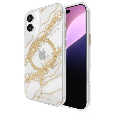 Abbildung von Case Mate Karat Marble Mag Safe Schutzhülle kompatibel mit Apple iPhone 16 Plus Hülle Gold (Stoßfest, Echtes 24 Blattgold, 3,6 m Fallschutz, Recyceltes Material) Marmor/Transparent