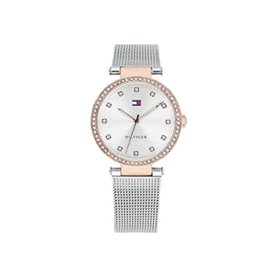 Abbildung von Tommy Hilfiger Analog Quarzuhr für Damen mit Silbernes Edelstahl Mesh Gliederarmband 1782506