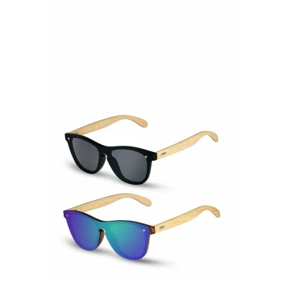 Abbildung von UrbanSky Shield Sonnenbrille Greg 2er Pack Sonnenbrillen Damen und Herren verspiegelt mit Holzbügeln (Cool)