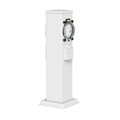 Abbildung von ledscom.de Garten Steckdosensäule Polly für außen, IP44, Timer/Zeitschaltuhr, 3 Fach, Edelstahl, weiß, eckig, 38 cm, Gartensteckdose, Außensteckdose, Außensteckdosensäule, Gartensteckdosensäule
