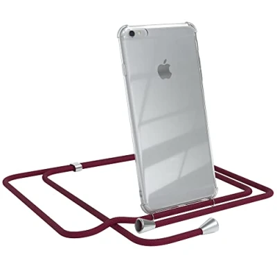 Abbildung von EAZY CASE Handykette kompatibel mit iPhone 6 / 6S Plus Handyhülle Umhängeband, Handykordel Schutzhülle, Silikonhülle, Hülle Band, Stylische Kette für Smartphone, Burgunder Rot