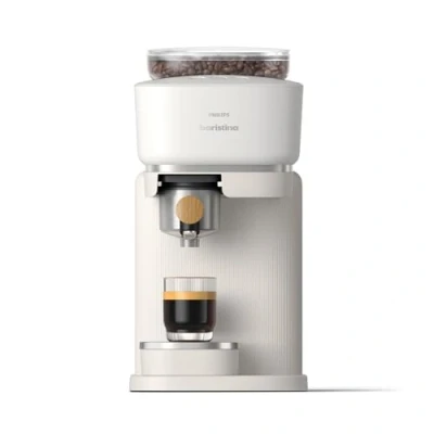 Abbildung von PHILIPS baristina Espressomaschine BAR302/20 mit Mahlwerk für ganze Bohnen, 16 bar Pumpendruck, Naturweiß/Eschenholz