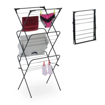 Abbildung von Relaxdays Wäscheständer, klappbar, 18 Stangen, 136x62x51 cm, innen, Metall, platzsparender Turmwäscheständer, schwarz