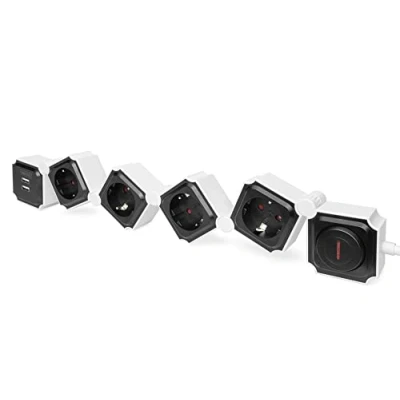 Abbildung von DIGITUS Flexible Steckdosenleiste mit USB 2x A Lade Port 4 Steck Dosen Fuß Schalter Max. 3680 Watt